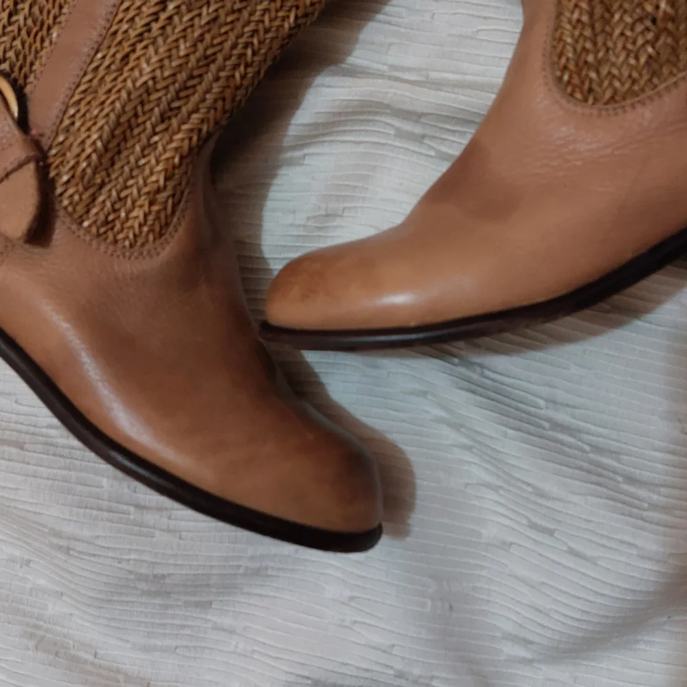 Anthropologie Tan/brown Leather Woven Over the Knee Riding Boots Size 6